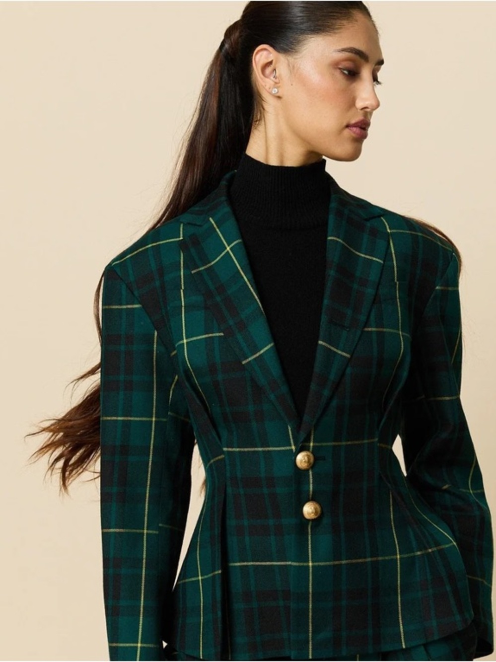 Rowing Blazers Women's Pleated Plaid Tartan Blazer Gordon Modern